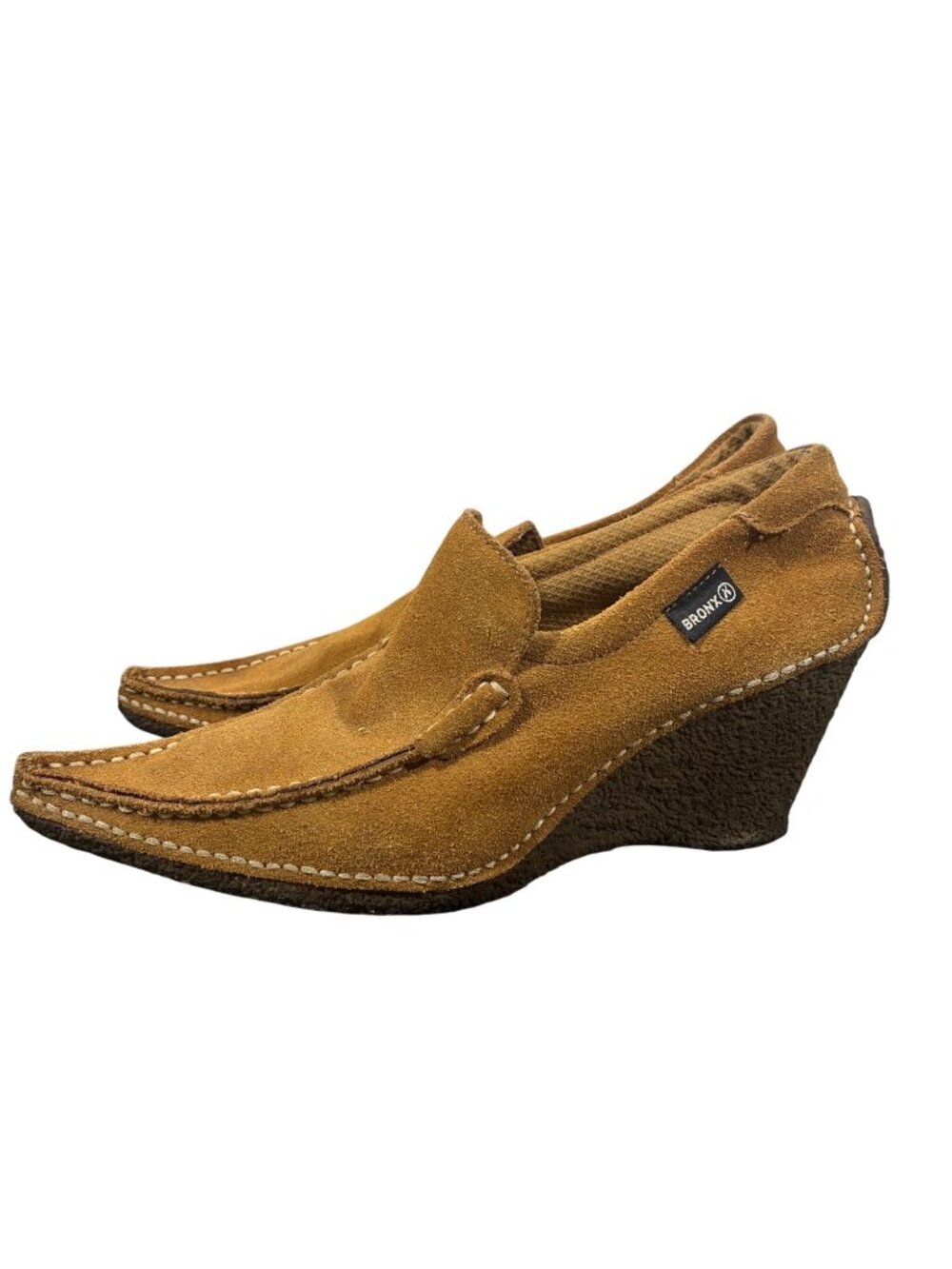 Bronx Womens Suede Wedge point toe Loafers Size 37 Slip-On Shoes western unique
